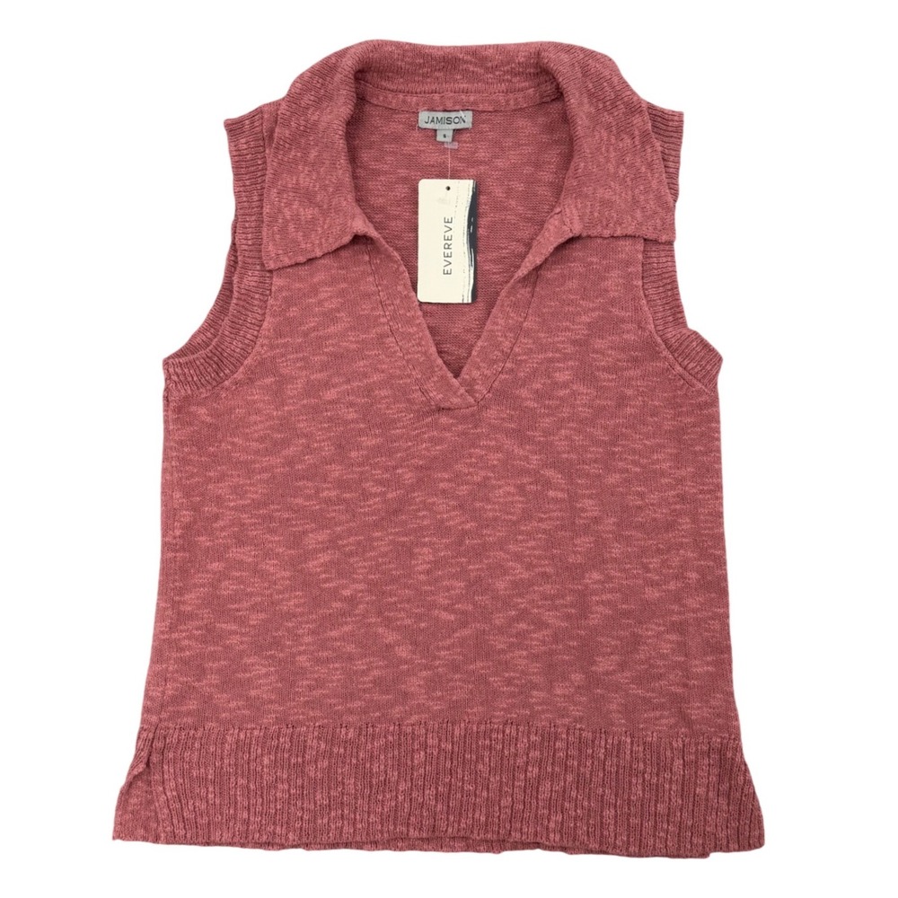 Jamison Becca Collar Polo Pullover Womens Small Pink Cotton Knit Vest C13057E